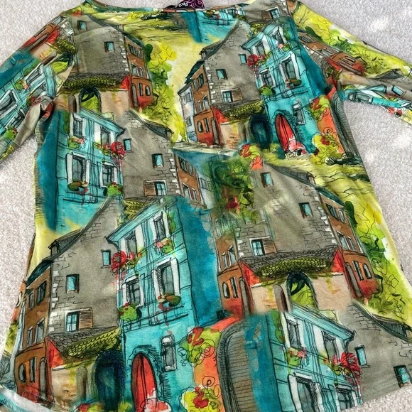 Peck & Peck Blue and Yellow Graphic Relaxed Blouse - Picture 2 of 4